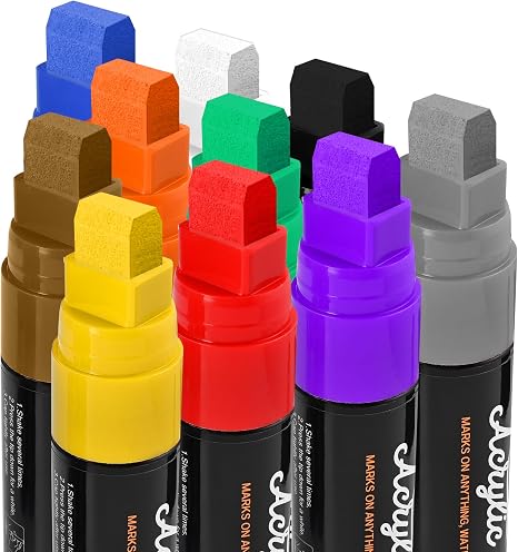 10PCS Jumbo Acrylic Markers Multicolor Waterproof 15mm