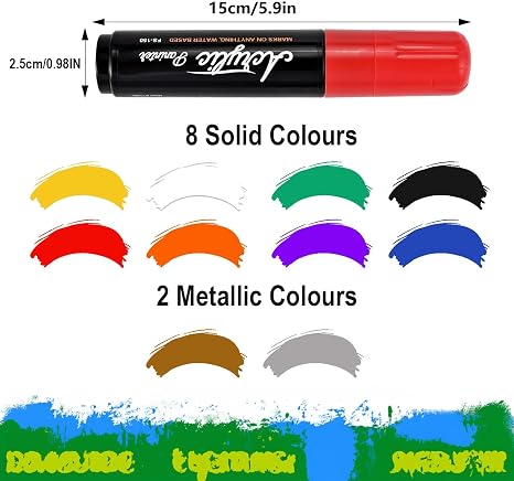 10PCS Jumbo Acrylic Markers Multicolor Waterproof 15mm