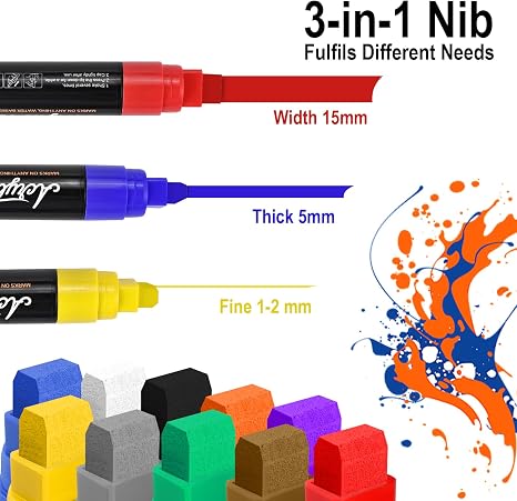 10PCS Jumbo Acrylic Markers Multicolor Waterproof 15mm