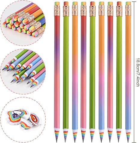 16PCS Rainbow Pencils with Erasers Multicolor