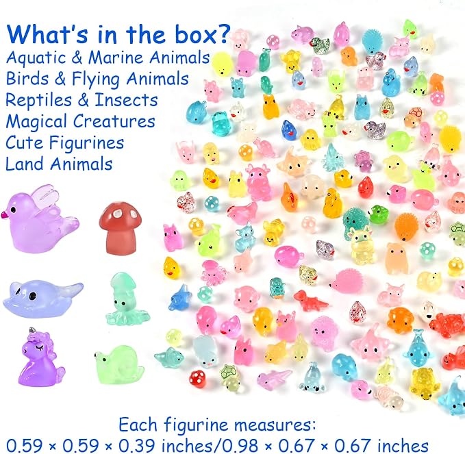 200PCS Glow in the Dark Mini Resin Animals 32 Styles
