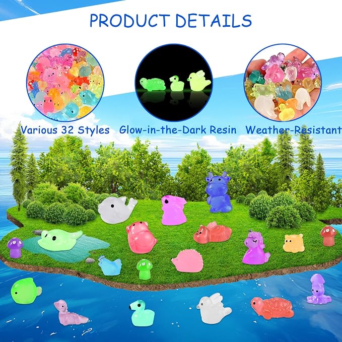 200PCS Glow in the Dark Mini Resin Animals 32 Styles