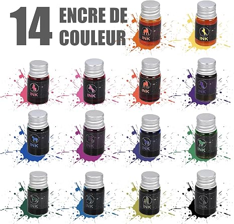 19PCS Glass Dip Pen Set 3 Crystal Pens 14 Color Inks